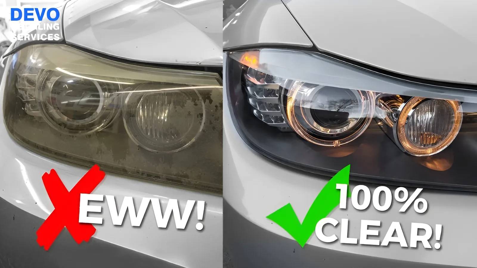 đèn pha trước và sau khi được phục hồi